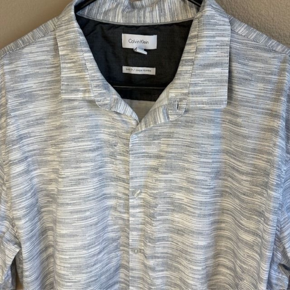 Calvin Klein‎ Body Fit Men's Grey & White Long Sleeve Button-Up Shirt Size XXL